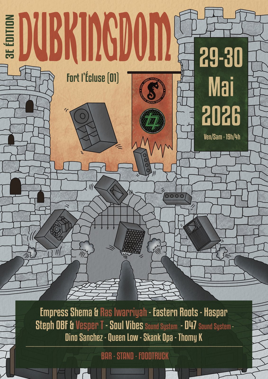 Affiche du festival Dubkingdom, 3e édition, au Fort l'Écluse